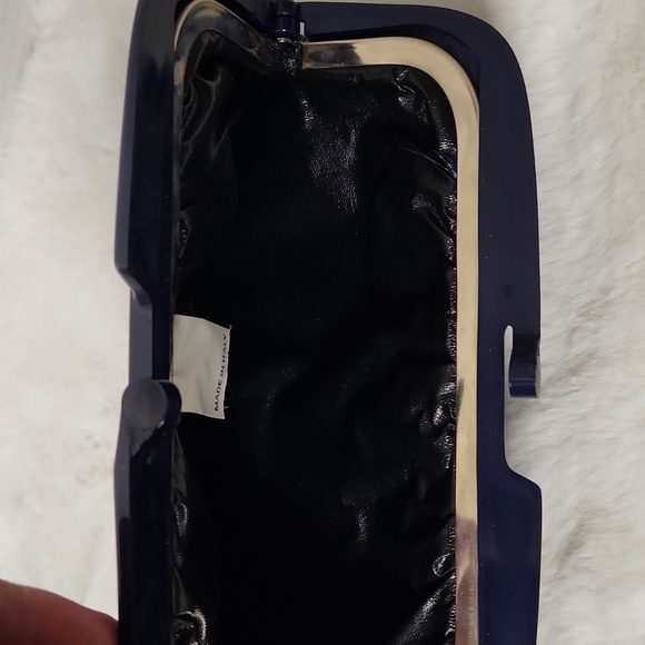 Vintage Italian blue Raffia woven clutch Kiss Clasp Classic Event Clutch - Picture 5 of 8